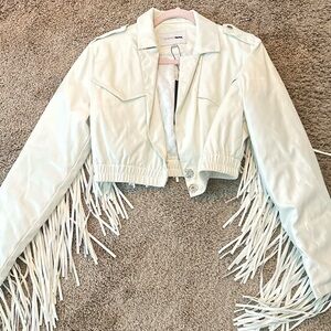 Faux leather fringe jacket